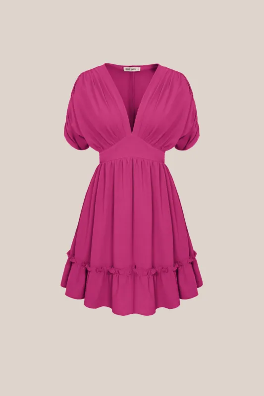 Plunging V-Neck Short Batwing Sleeve Flared A-Line Dress - Pink sold by Grace Karin