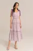 V-Neck Sleeveless Elastic Waist Tiered Flared Floral Midi Dress - Purple sold by Grace Karin