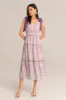V-Neck Sleeveless Elastic Waist Tiered Flared Floral Midi Dress - Purple sold by Grace Karin