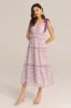 V-Neck Sleeveless Elastic Waist Tiered Flared Floral Midi Dress - Purple sold by Grace Karin
