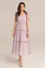 V-Neck Sleeveless Elastic Waist Tiered Flared Floral Midi Dress - Purple sold by Grace Karin