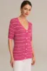 Hollowed-out Short Sleeve V-Neck Stripped Knitted Cardigan - Pink sold by Grace Karin