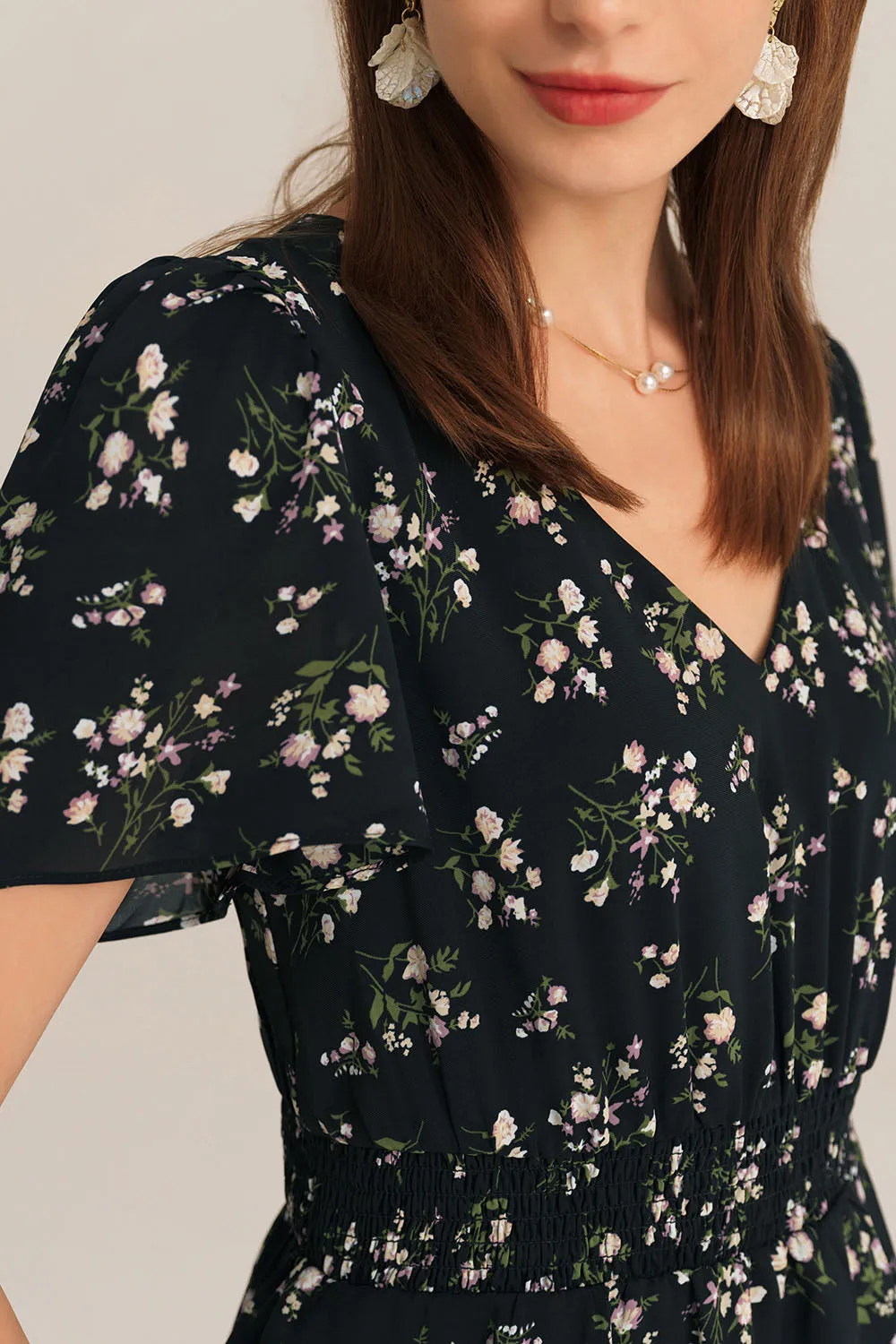 V-Neck Short Sleeve Elastic Waist Flared A-Line Cake Midi Dress - Black sold by Grace Karin product image thumbnail 2