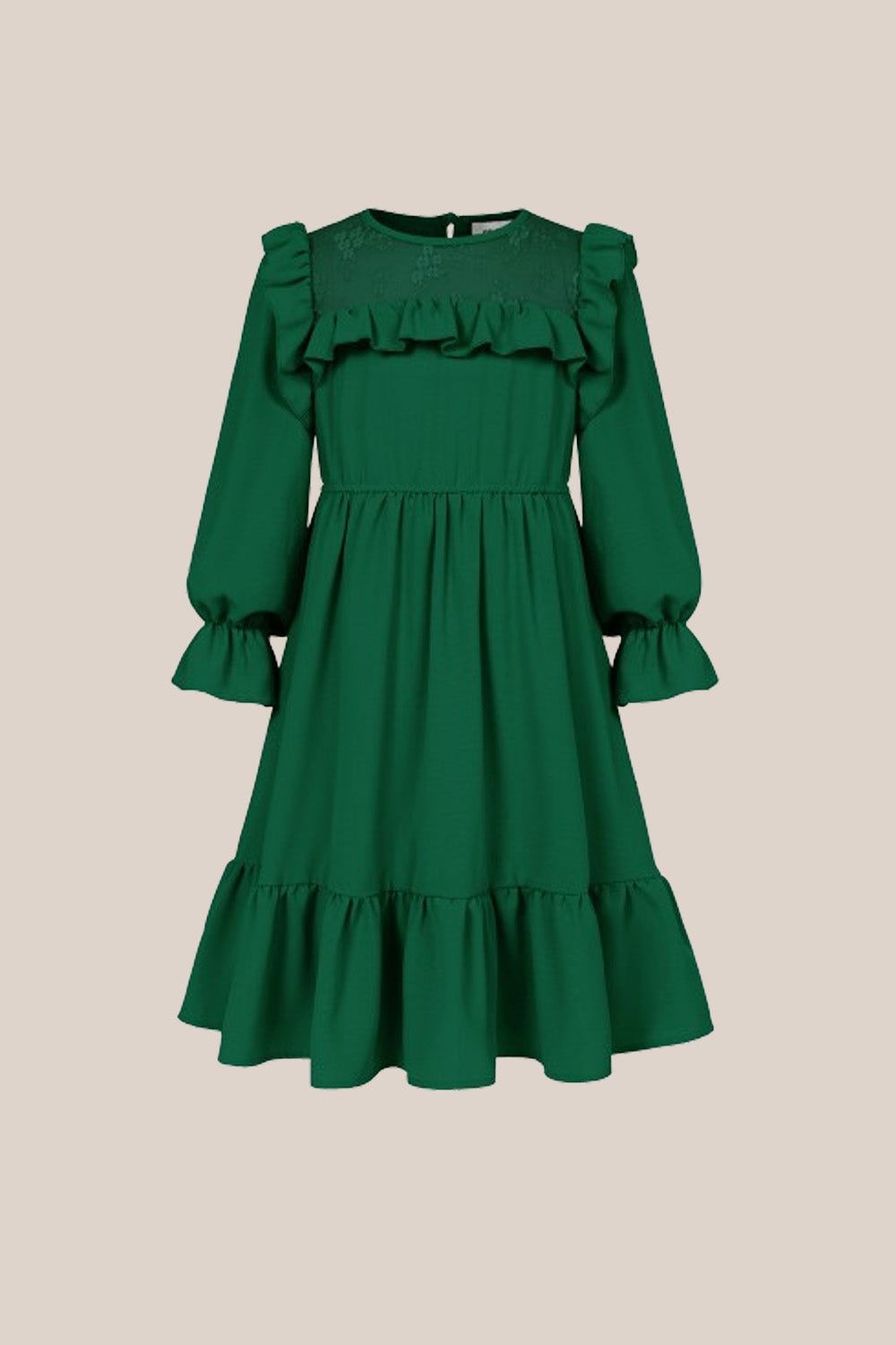 GK Kids Elastic Waist Dress Long Sleeve Crew Neck Ruffle Decorated A-Line Dress sold by Grace Karin product image thumbnail 3