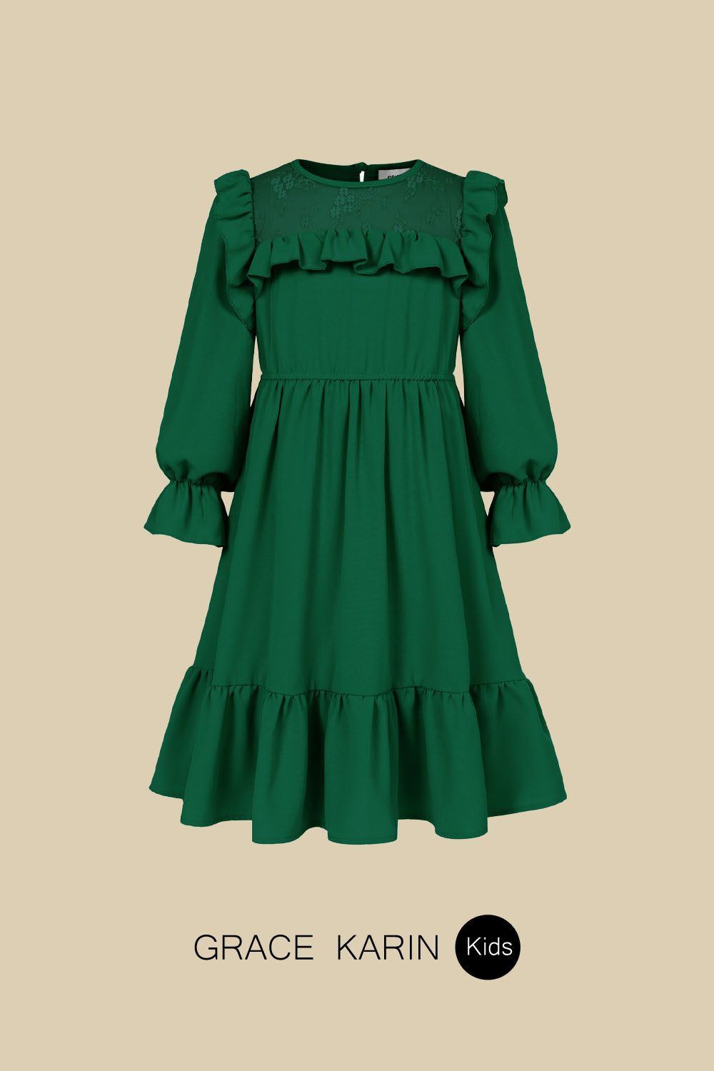 GK Kids Elastic Waist Dress Long Sleeve Crew Neck Ruffle Decorated A-Line Dress sold by Grace Karin product image thumbnail 4