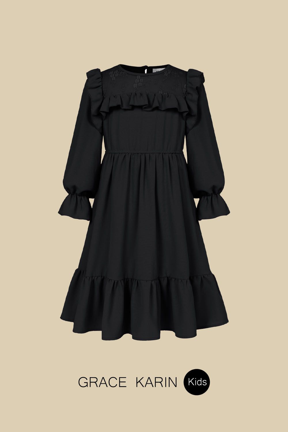 GK Kids Elastic Waist Dress Long Sleeve Crew Neck Ruffle Decorated A-Line Dress sold by Grace Karin product image thumbnail 7