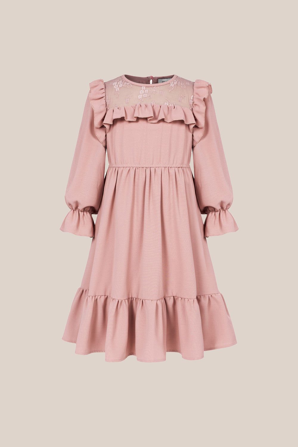 GK Kids Elastic Waist Dress Long Sleeve Crew Neck Ruffle Decorated A-Line Dress sold by Grace Karin