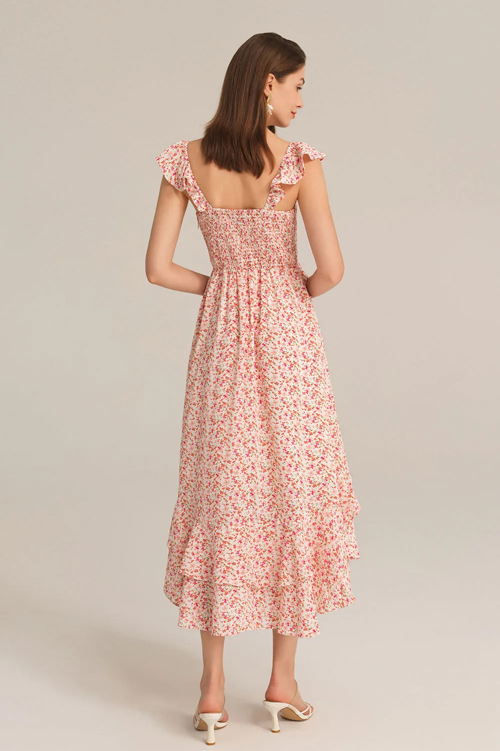 Chiffon V-Neck Sleeveless Ruffle Decorated Floral Maxi Dress - Pink sold by Grace Karin product image thumbnail 5