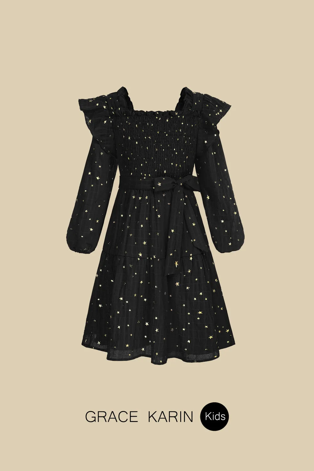 GRACE KARIN Little Girls Tiered Long Sleeve Square Neck Flared Dress sold by Grace Karin product image thumbnail 4