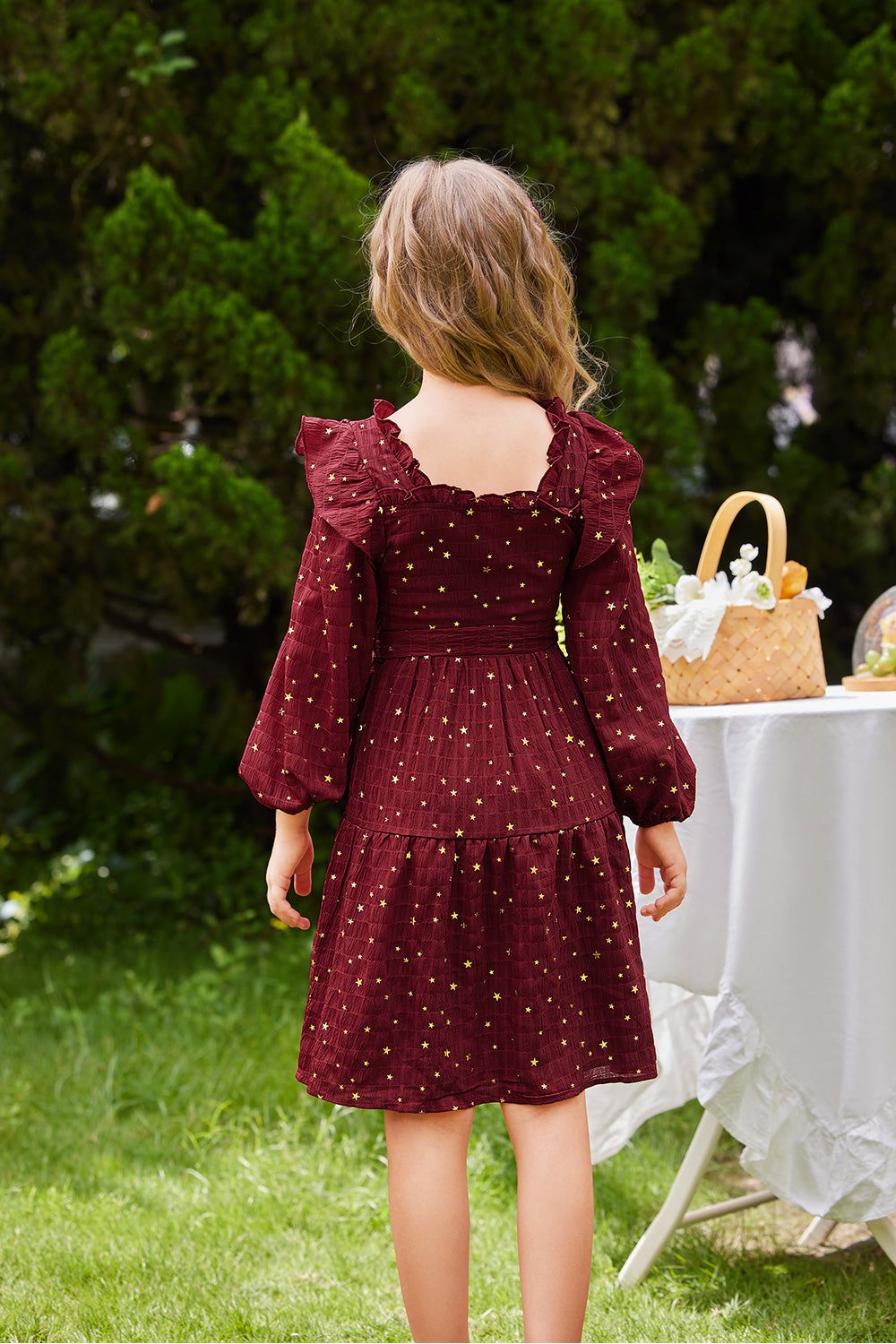 GRACE KARIN Little Girls Tiered Long Sleeve Square Neck Flared Dress sold by Grace Karin product image thumbnail 7