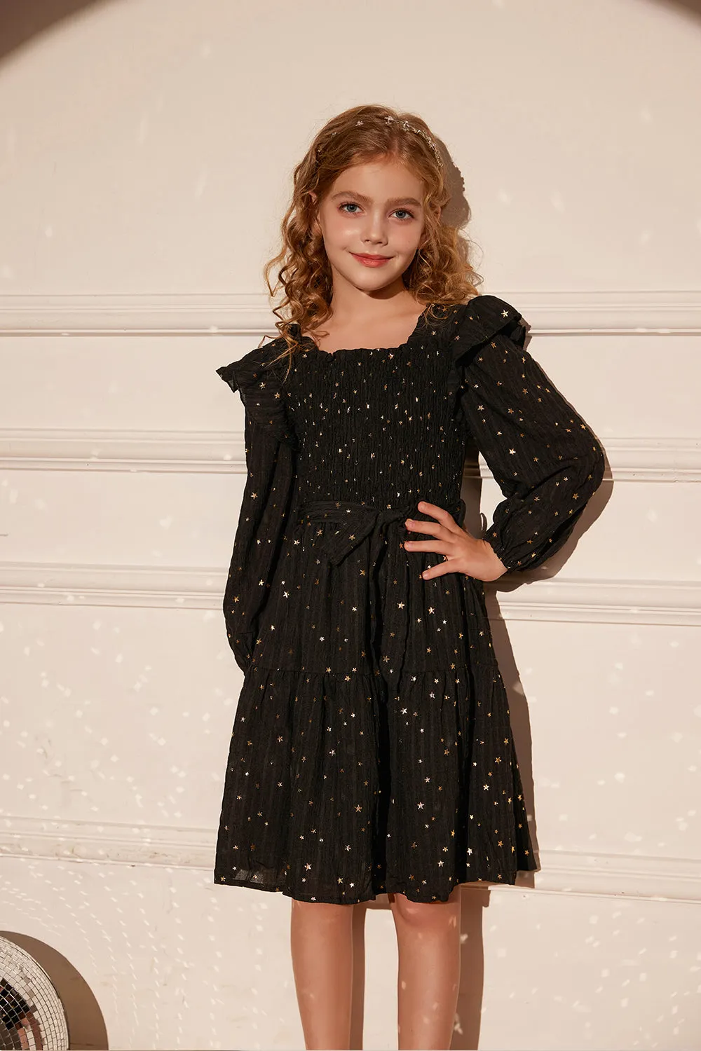 GRACE KARIN Little Girls Tiered Long Sleeve Square Neck Flared Dress sold by Grace Karin product image thumbnail 3