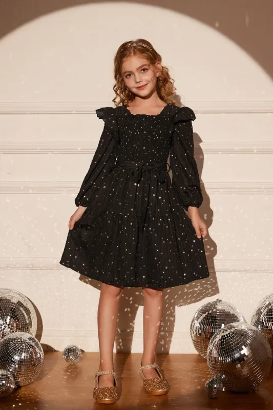 GRACE KARIN Little Girls Tiered Long Sleeve Square Neck Flared Dress sold by Grace Karin