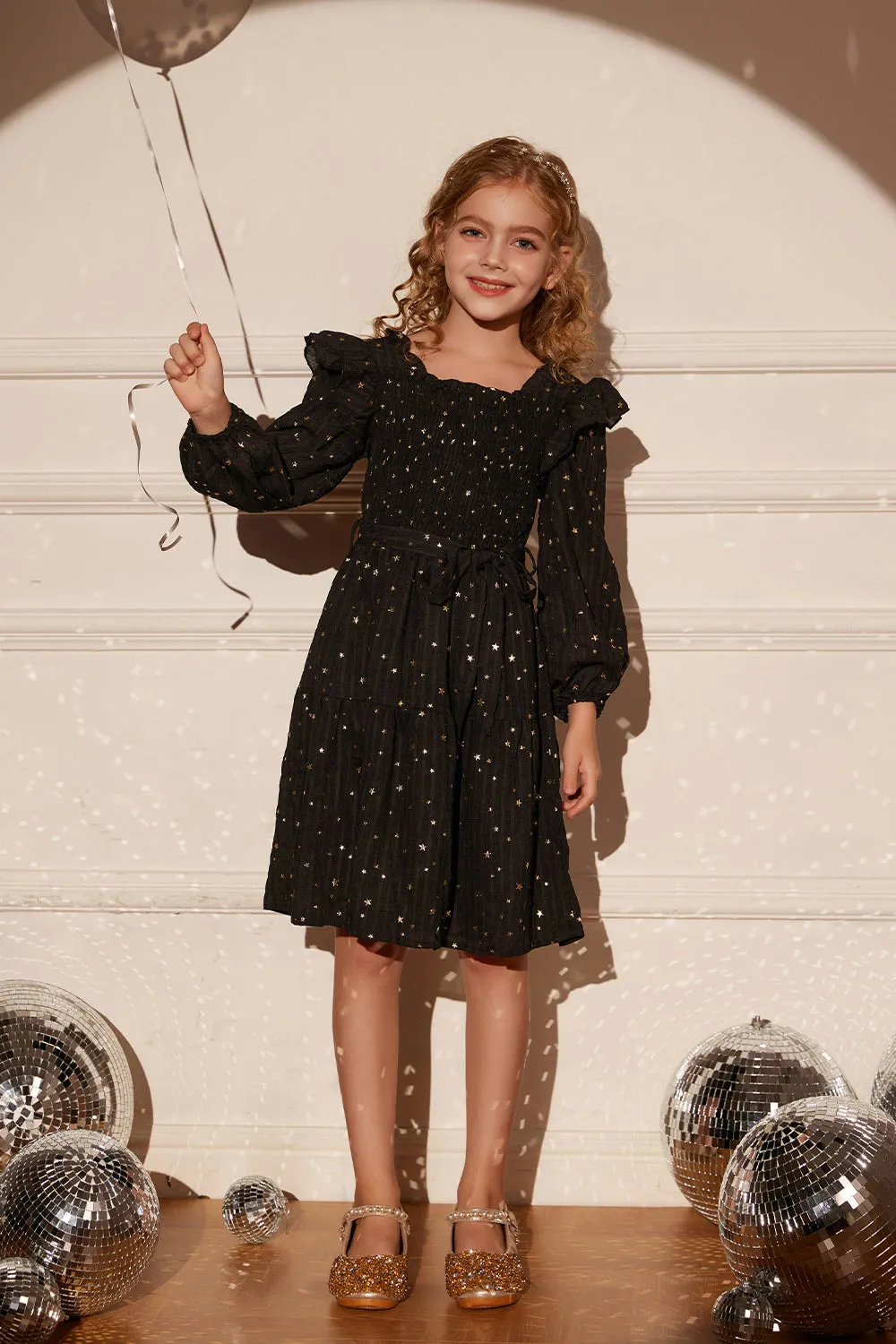 GRACE KARIN Little Girls Tiered Long Sleeve Square Neck Flared Dress sold by Grace Karin product image thumbnail 2