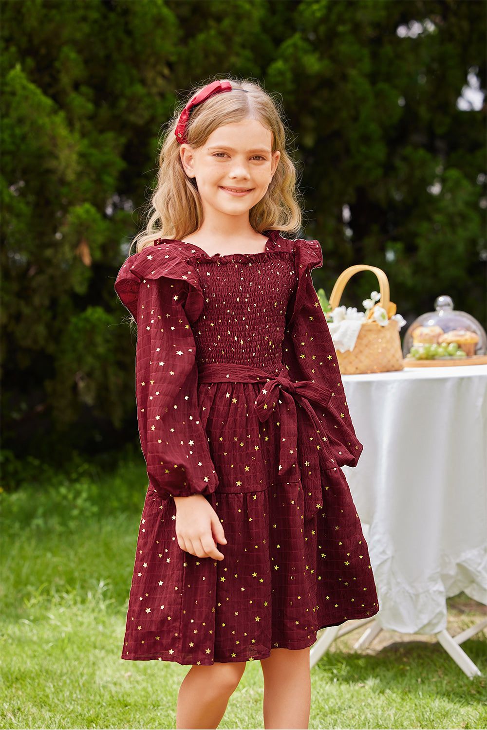 GRACE KARIN Little Girls Tiered Long Sleeve Square Neck Flared Dress sold by Grace Karin product image thumbnail 6