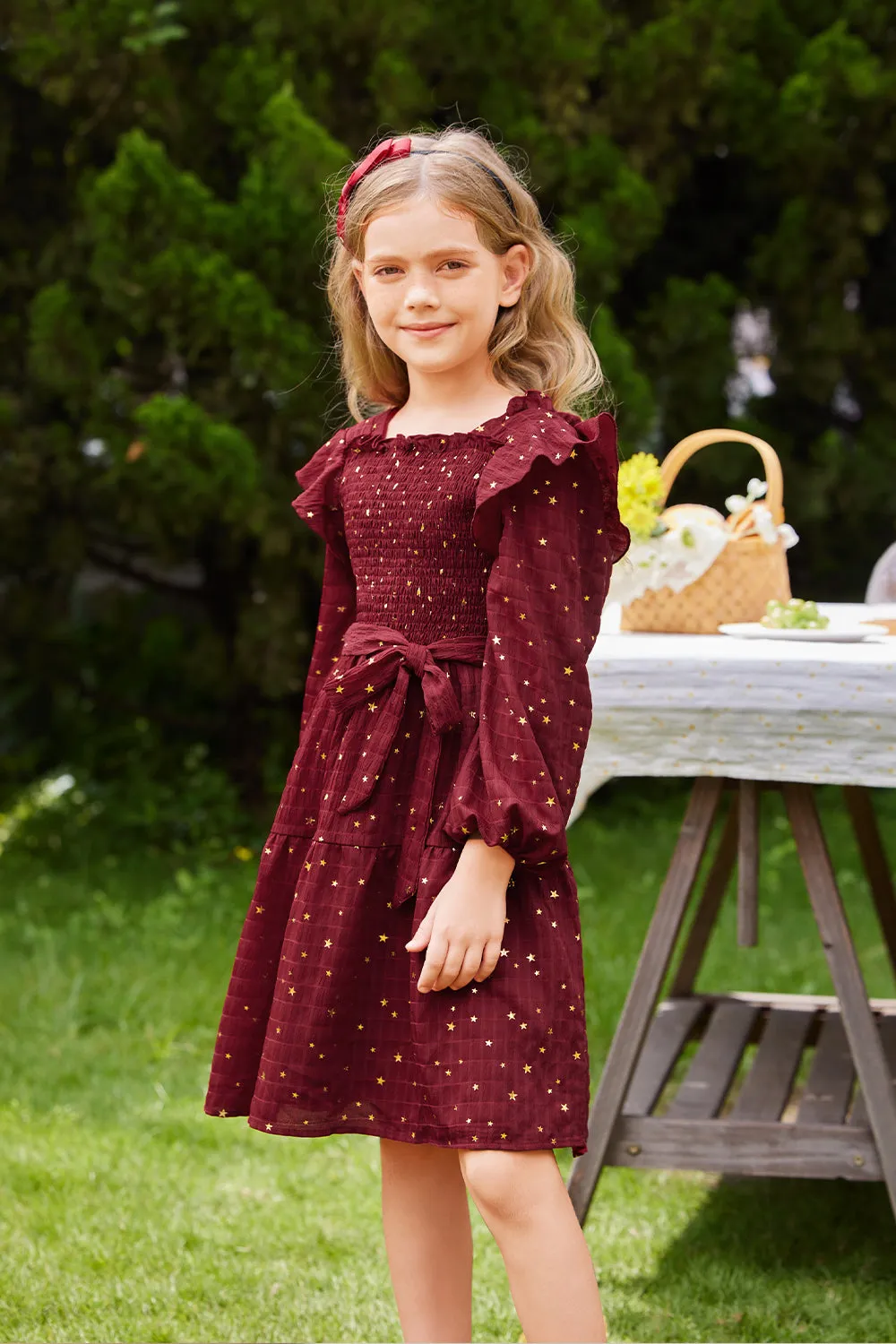GRACE KARIN Little Girls Tiered Long Sleeve Square Neck Flared Dress sold by Grace Karin product image thumbnail 5