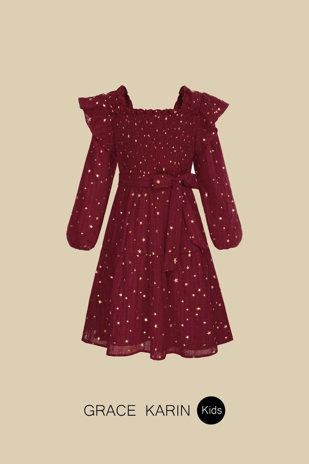 GRACE KARIN Little Girls Tiered Long Sleeve Square Neck Flared Dress sold by Grace Karin product image thumbnail 8