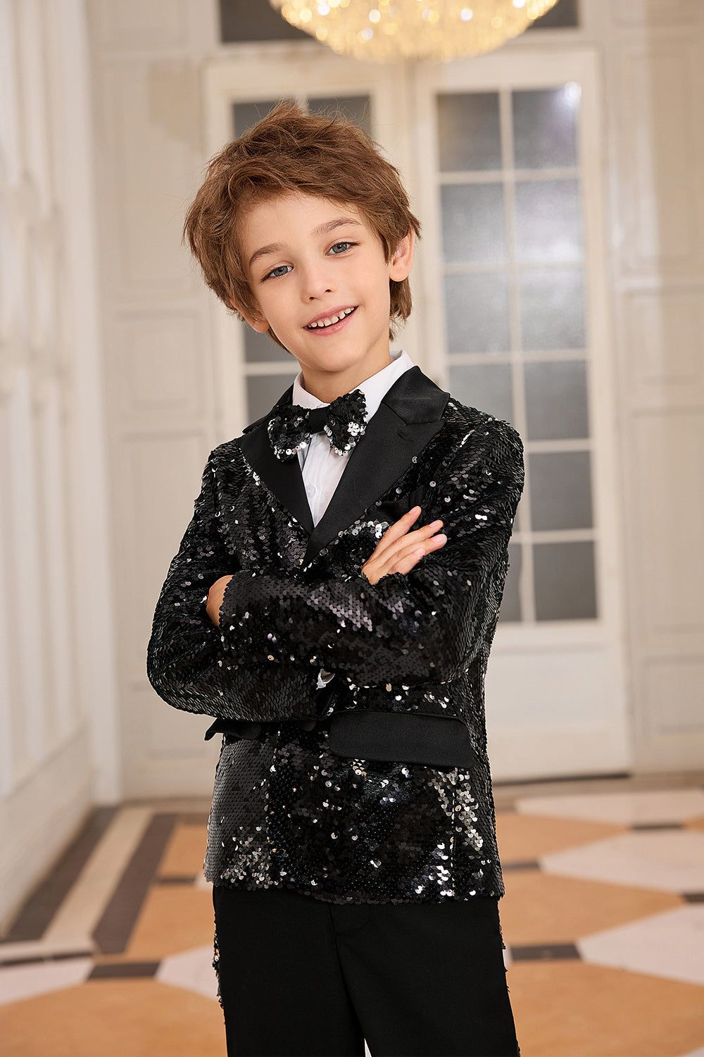 GK Boys Sequined Party Suits Kids Peak Lapel Two-Button Blazer Coat+Pants sold by Grace Karin