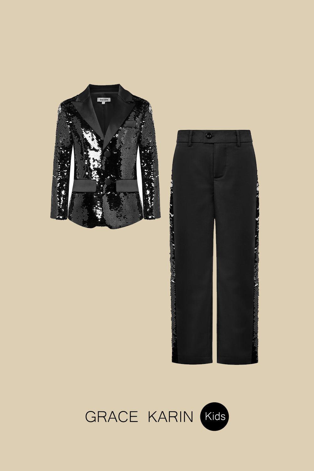 GK Boys Sequined Party Suits Kids Peak Lapel Two-Button Blazer Coat+Pants sold by Grace Karin product image thumbnail 4