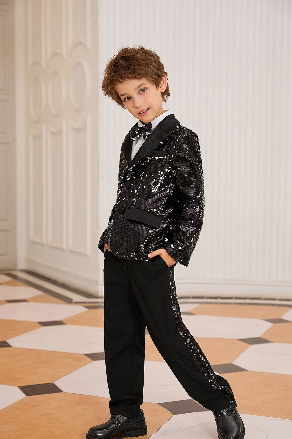 GK Boys Sequined Party Suits Kids Peak Lapel Two-Button Blazer