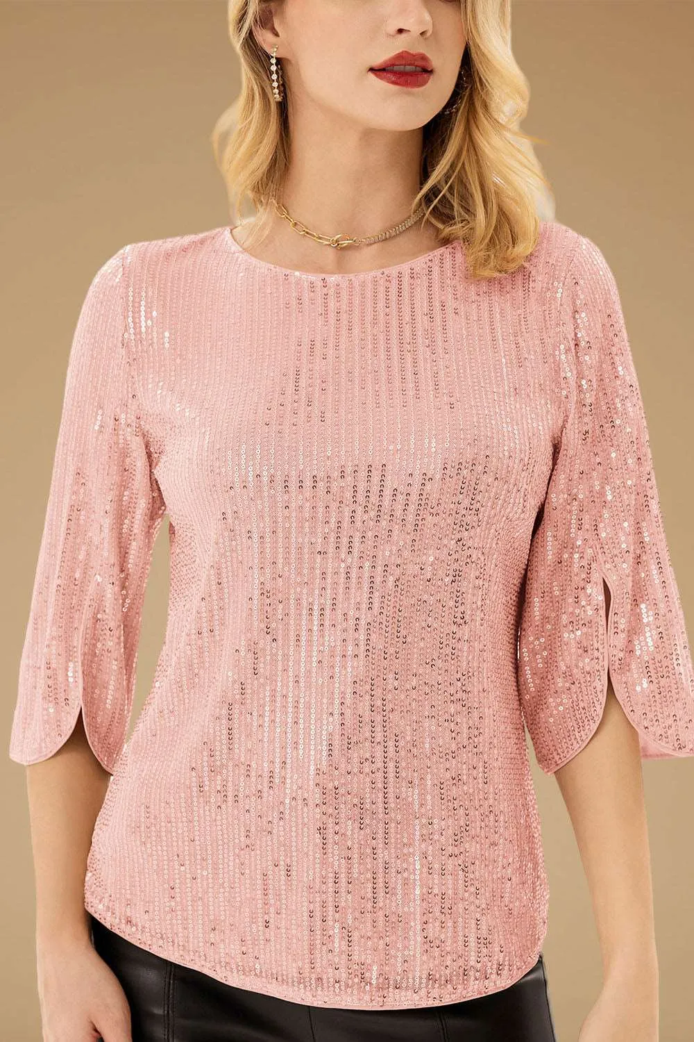 GRACE KARIN 3/4 Slit Sleeve Curved Hem Sequined Party Tops sold by Grace Karin product image thumbnail 4