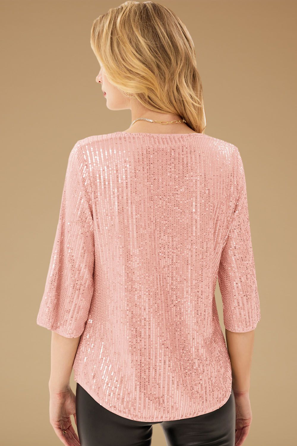 GRACE KARIN 3/4 Slit Sleeve Curved Hem Sequined Party Tops sold by Grace Karin product image thumbnail 3