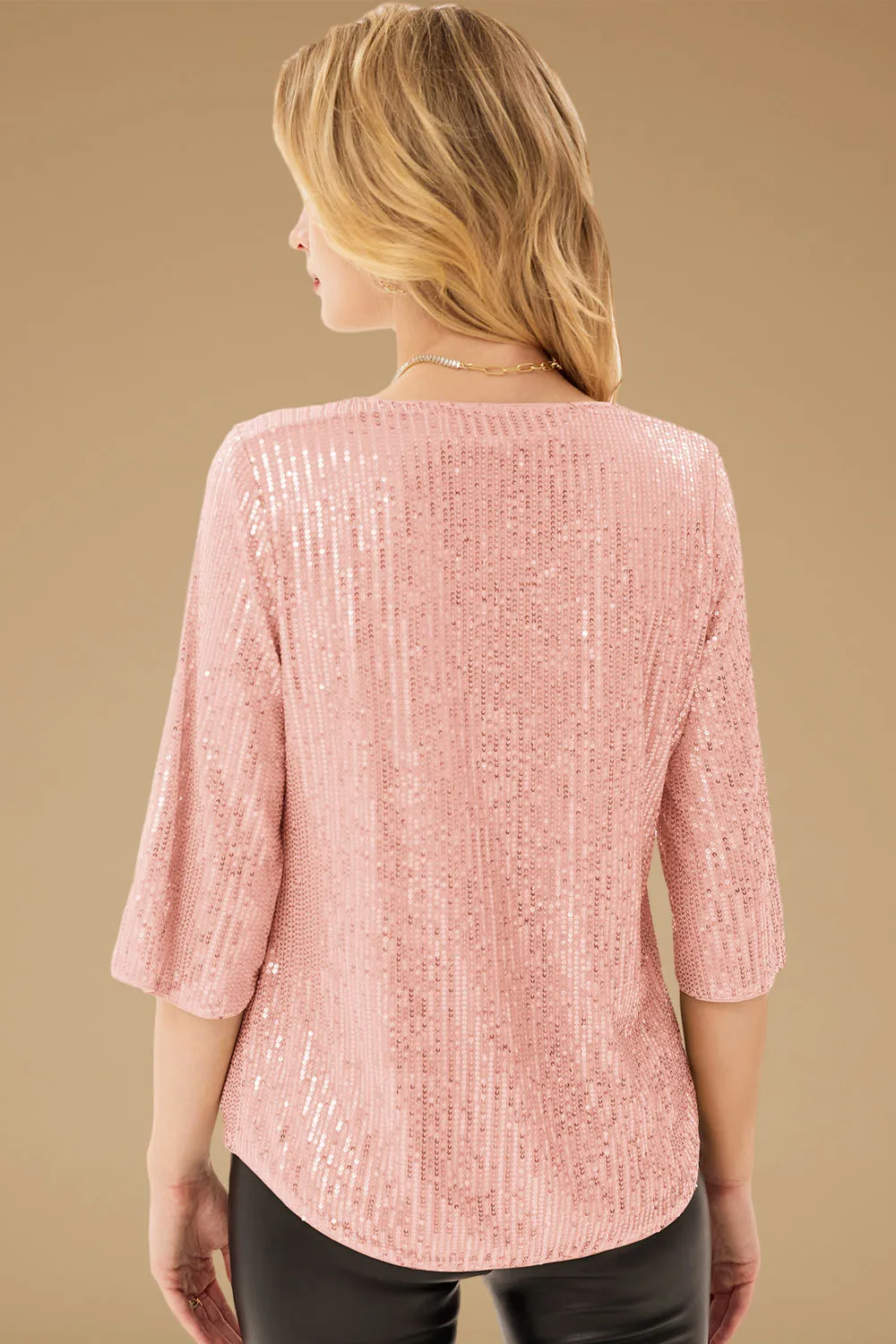 GRACE KARIN 3/4 Slit Sleeve Curved Hem Sequined Party Tops sold by Grace Karin product image thumbnail 5