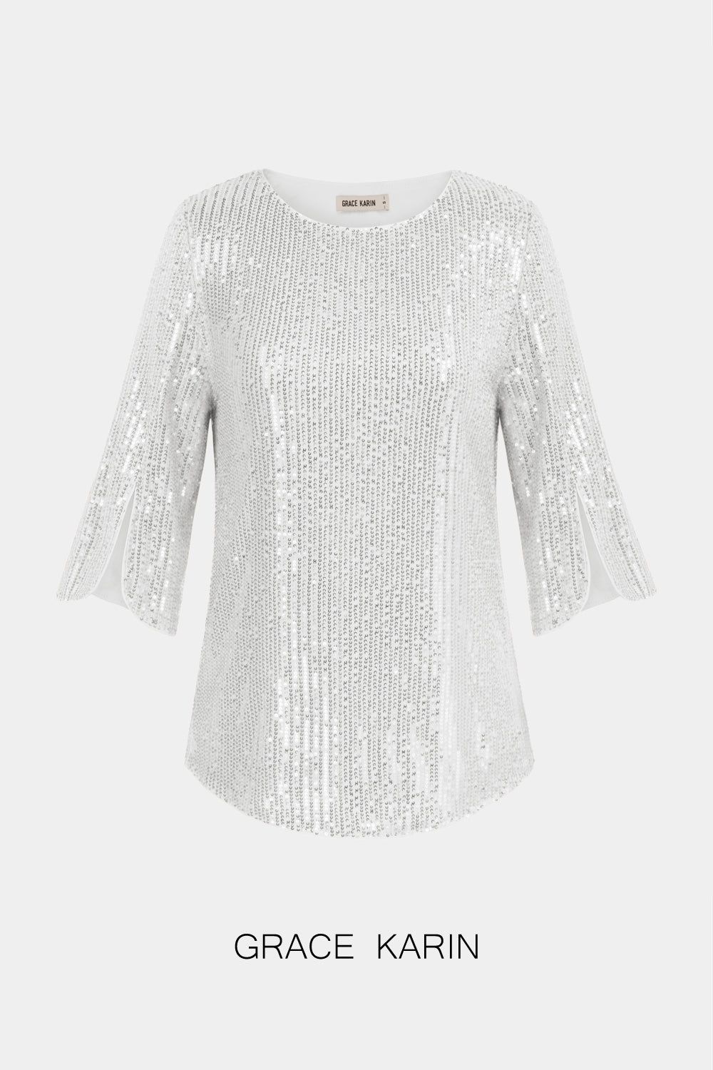GRACE KARIN 3/4 Slit Sleeve Curved Hem Sequined Party Tops sold by Grace Karin product image thumbnail 6