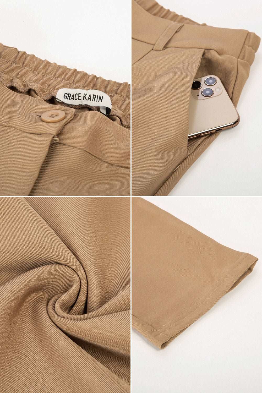 GRACE KARIN High Waist Ankle Pants OL Solid Color Elastic Waist Work Pants sold by Grace Karin product image thumbnail 5