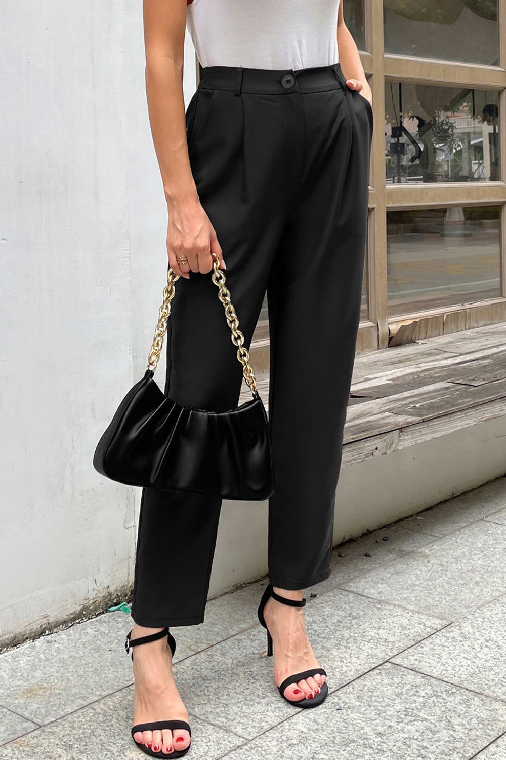 GRACE KARIN High Waist Ankle Pants OL Solid Color Elastic Waist Work Pants sold by Grace Karin product image thumbnail 7