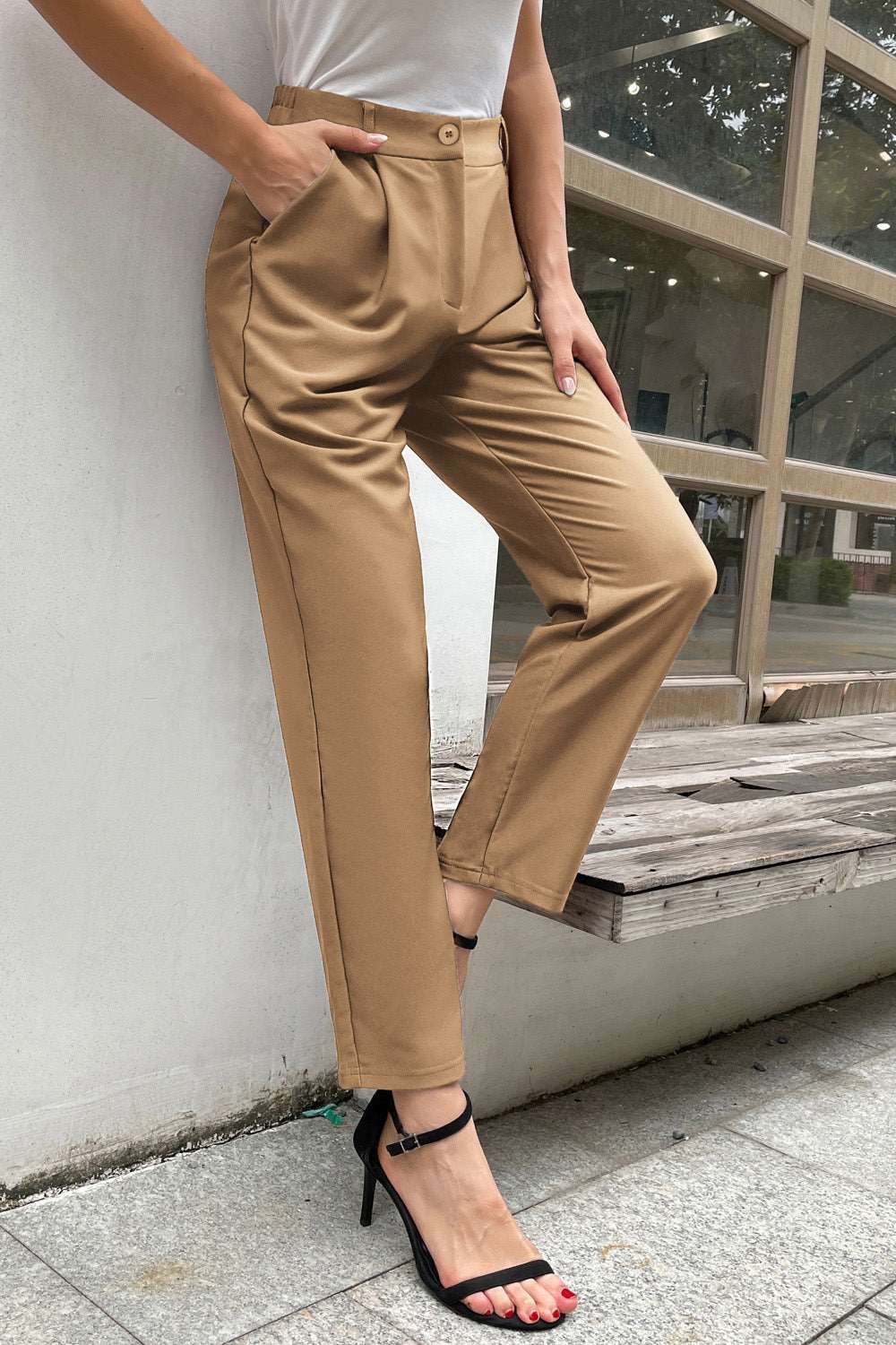 GRACE KARIN High Waist Ankle Pants OL Solid Color Elastic Waist Work Pants sold by Grace Karin product image thumbnail 2