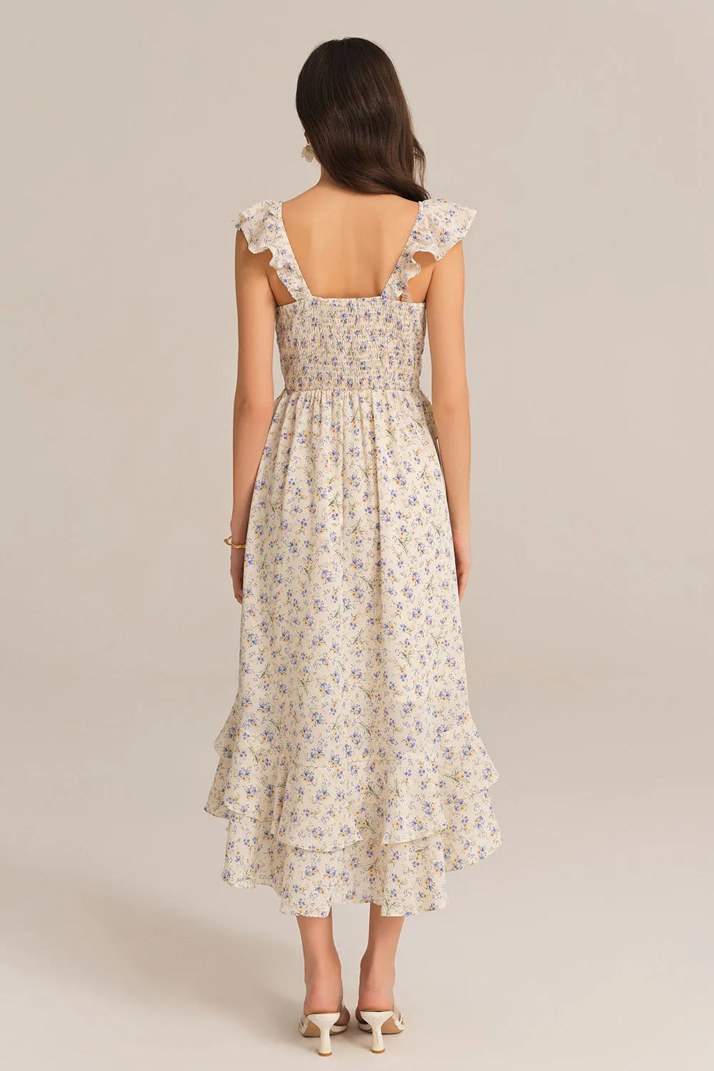 Chiffon V-Neck Sleeveless Ruffle Decorated Floral Maxi Dress - White sold by Grace Karin product image thumbnail 3