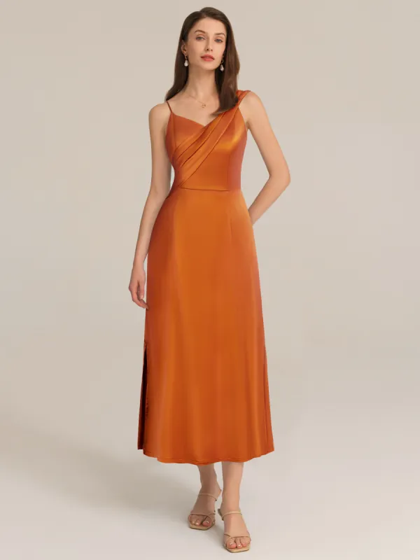 Satin Side Slit Asymmetric Straps Dress - Orange sold by Grace Karin