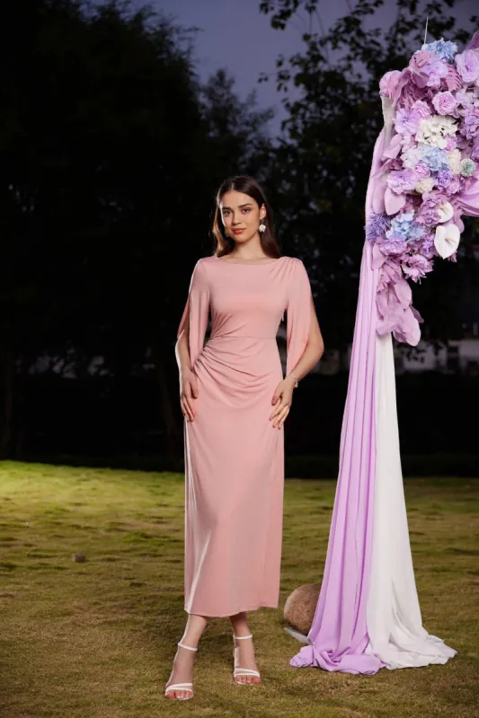 GK Women Ruched Party Dress 3/4 Sleeve Scoop Neck Side Slit Maxi A-Line Dress made by Grace Karin