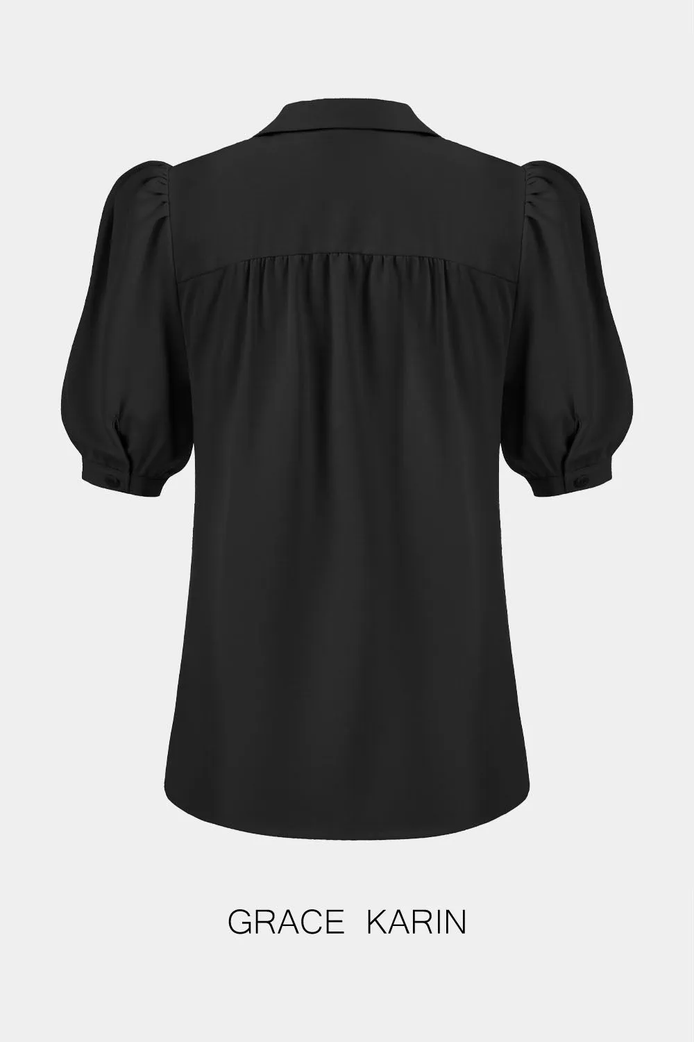 GRACE KARIN Puffed Sleeves Button Pleated Black Tops sold by Grace Karin product image thumbnail 2