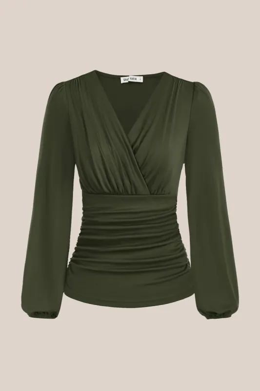 Ruched Long Lantern Sleeve Tops sold by Grace Karin