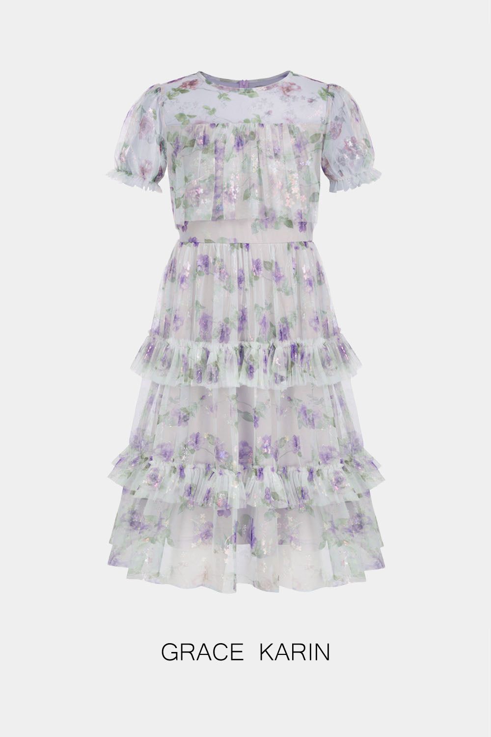 GRACE KARIN Kids Tulle Netting Crew Neck Tiered A-Line Dress sold by Grace Karin product image thumbnail 2