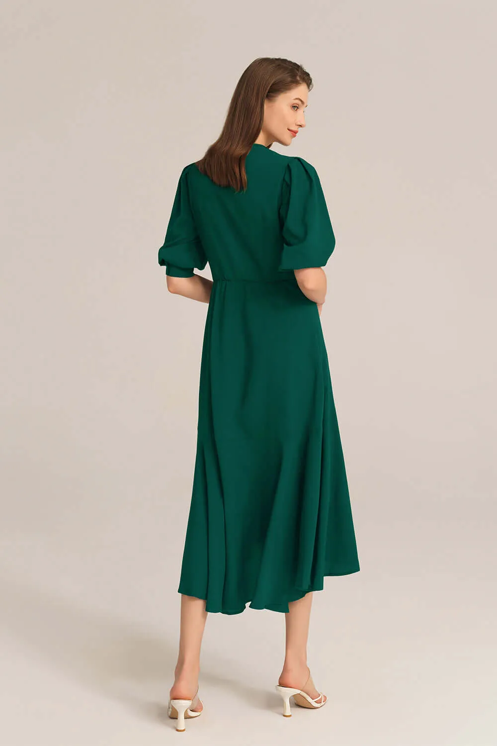 Bow-Knot Wrap Hem V-Neck 3/4 Sleeve Midi Dress - Green sold by Grace Karin product image thumbnail 3
