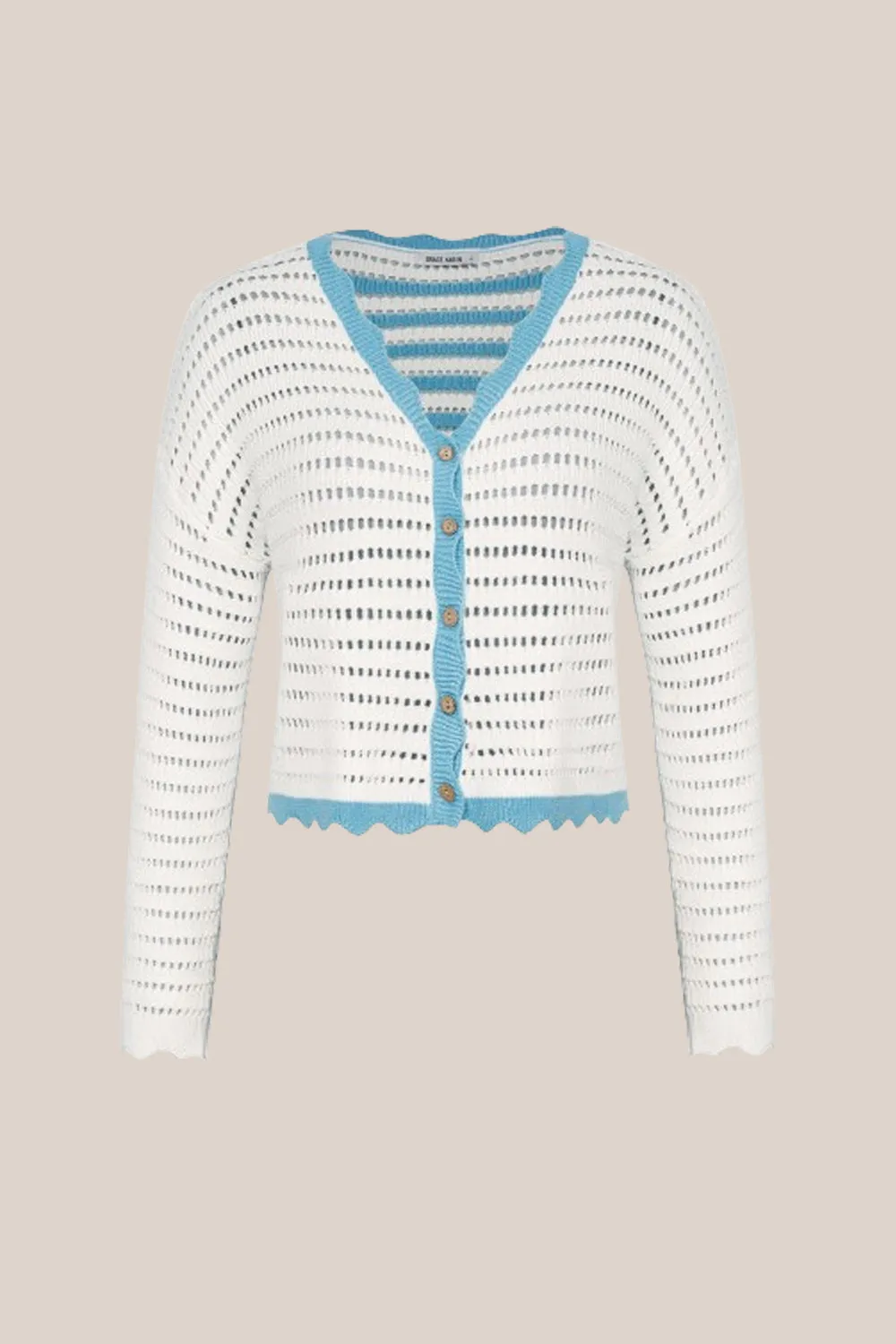 Hollowed-out Contrast Color Long Sleeve Button-up Cardigan sold by Grace Karin product image thumbnail 2