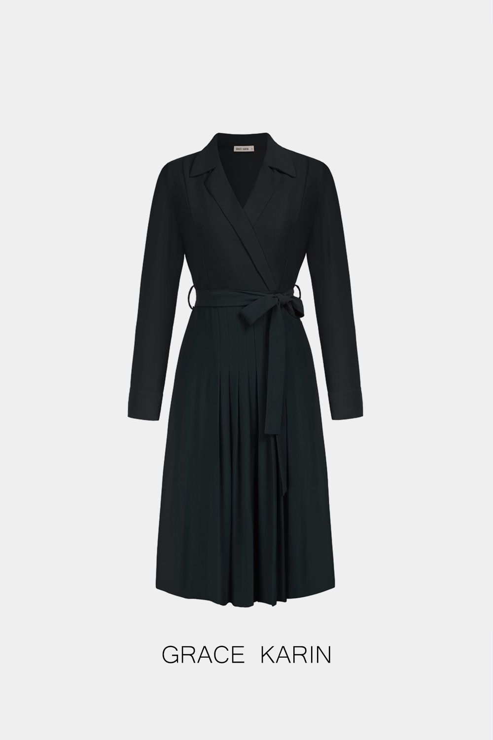 GRACE KARIN Lapel Collar Pleated Long Sleeve V-Neck Flared A-Line Dress sold by Grace Karin product image thumbnail 12