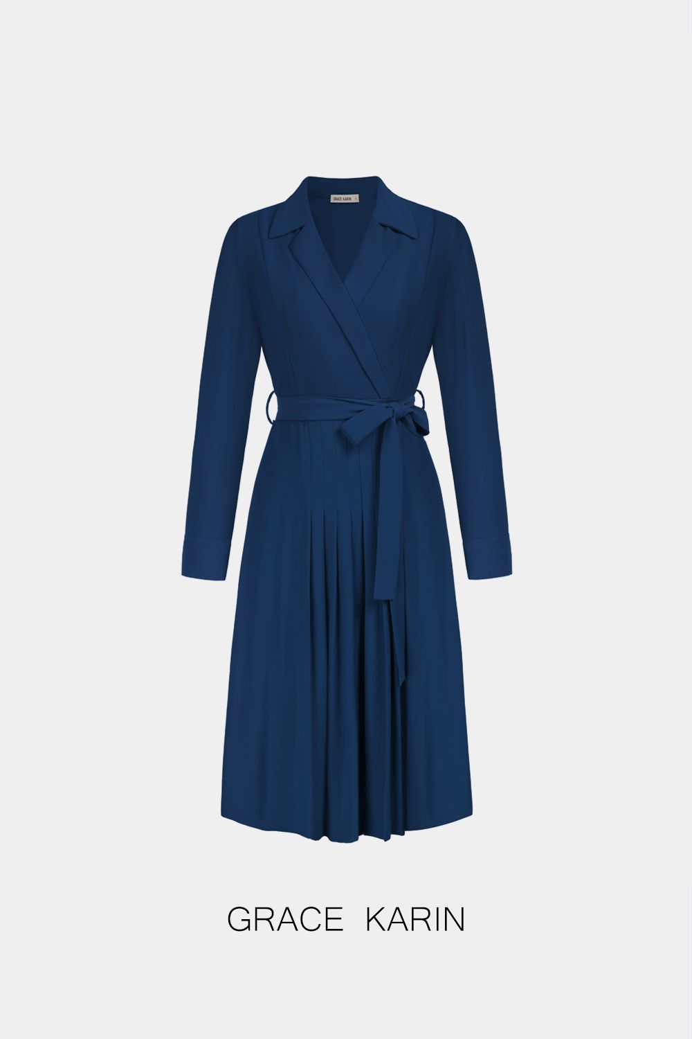 GRACE KARIN Lapel Collar Pleated Long Sleeve V-Neck Flared A-Line Dress sold by Grace Karin product image thumbnail 3