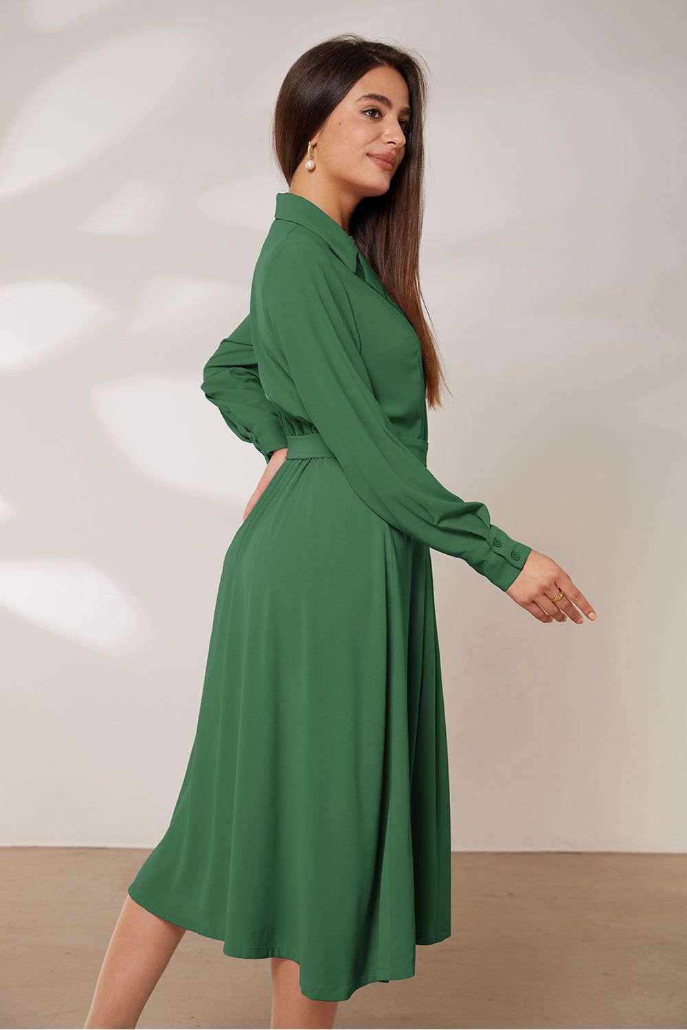 GRACE KARIN Lapel Collar Pleated Long Sleeve V-Neck Flared A-Line Dress sold by Grace Karin product image thumbnail 14