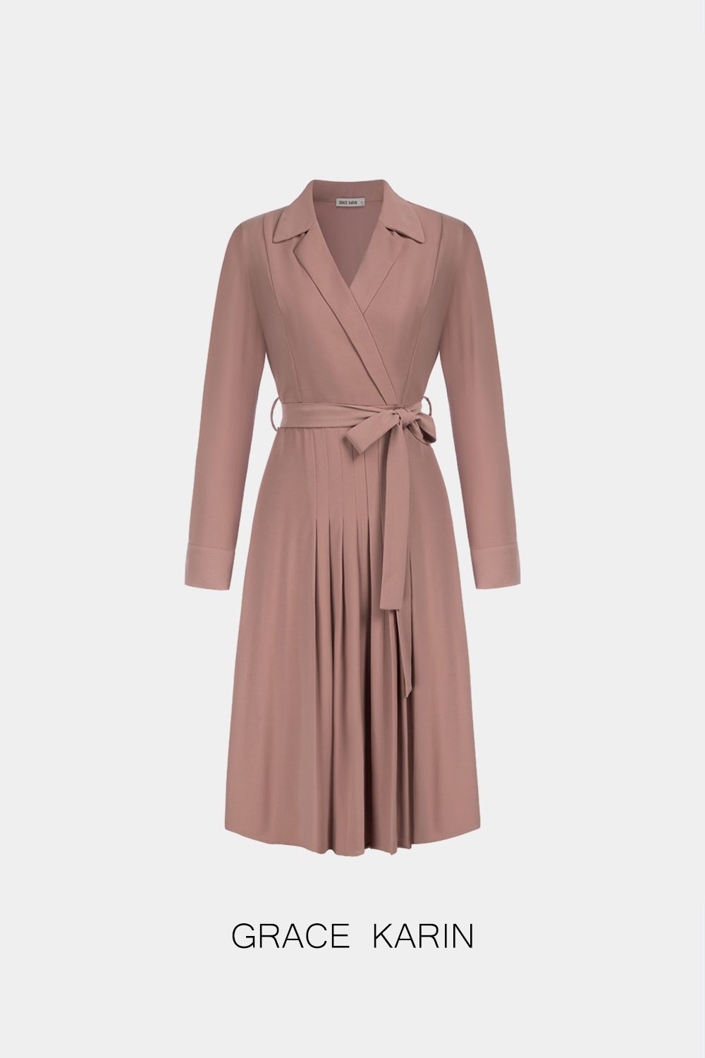 GRACE KARIN Lapel Collar Pleated Long Sleeve V-Neck Flared A-Line Dress sold by Grace Karin product image thumbnail 9