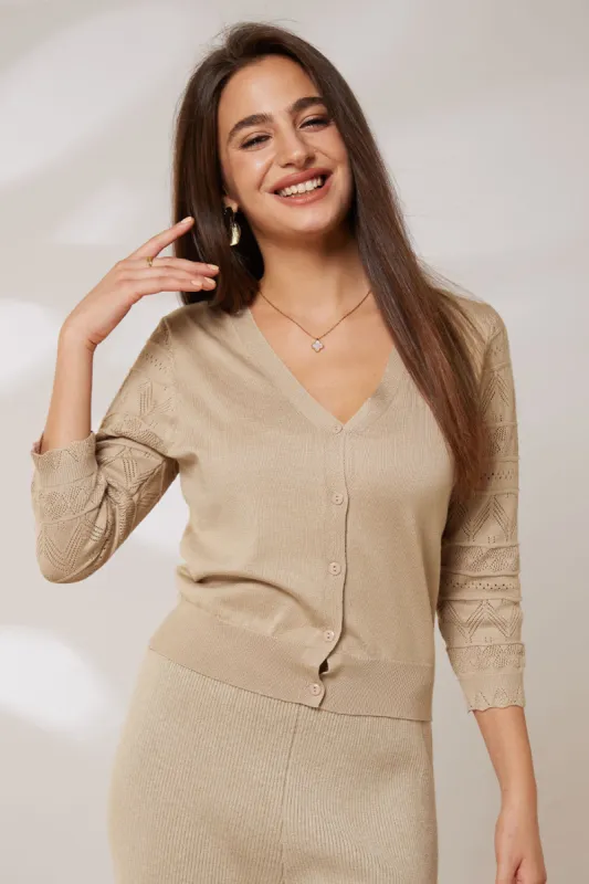 GK Women Cropped Cardigan Sweater 3/4 Sleeve V-Neck Button-up Knitwear sold by Grace Karin