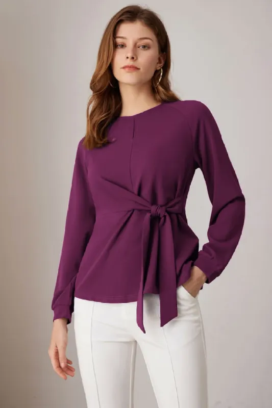 Casual Peplum Tie Front Long Sleeve Tops sold by Grace Karin
