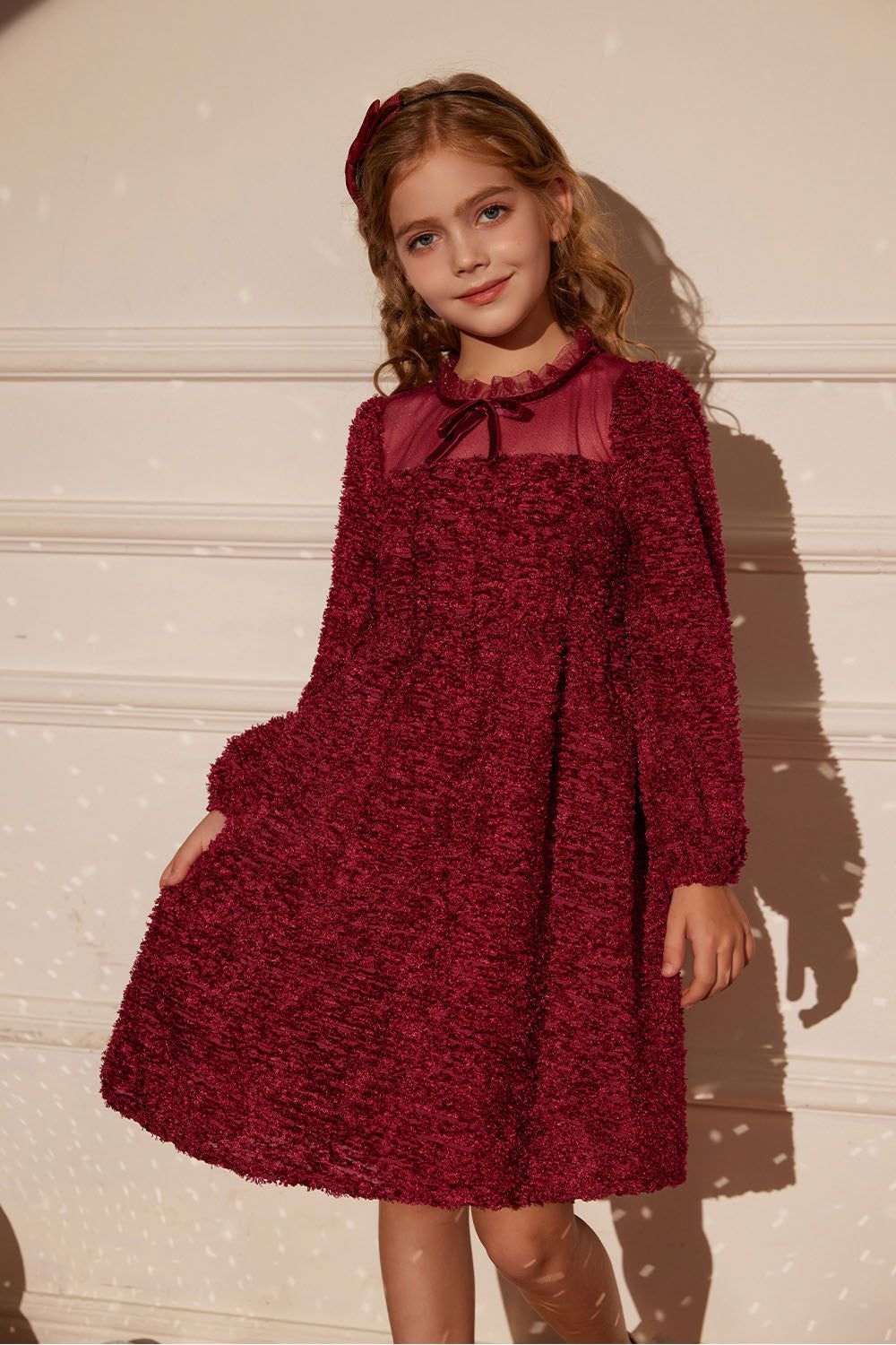 GK Kids Mesh Patchwork Dress Long Sleeve Crew Neck Elastic Waist A-Line Dress sold by Grace Karin product image thumbnail 3