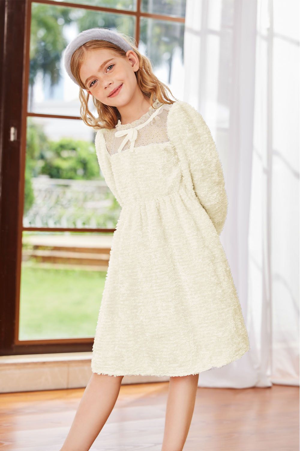 GK Kids Mesh Patchwork Dress Long Sleeve Crew Neck Elastic Waist A-Line Dress sold by Grace Karin product image thumbnail 5