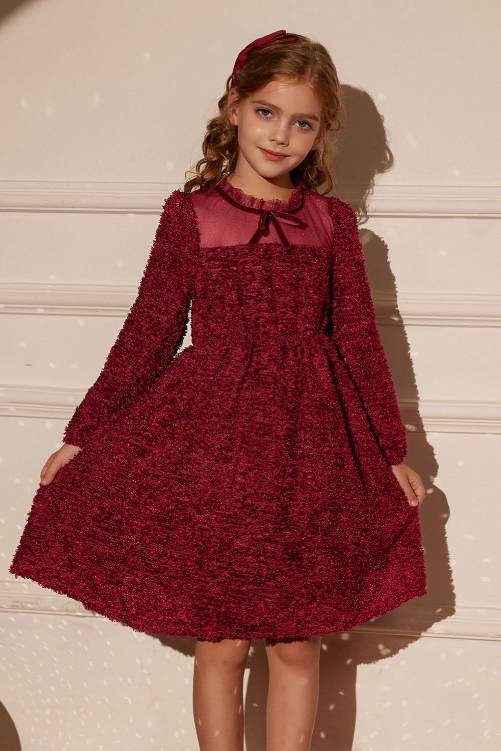 GK Kids Mesh Patchwork Dress Long Sleeve Crew Neck Elastic Waist A-Line Dress sold by Grace Karin product image thumbnail 2