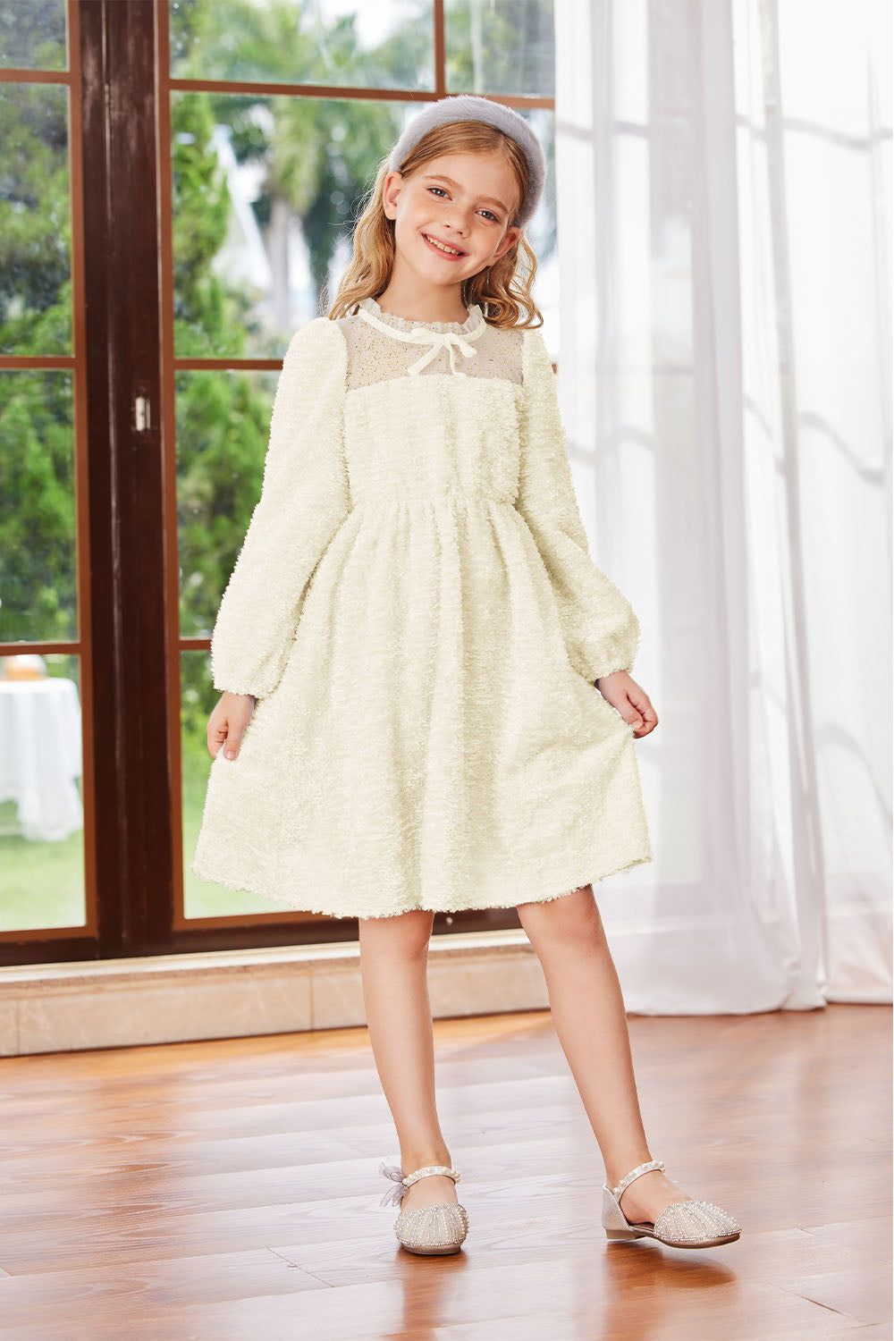 GK Kids Mesh Patchwork Dress Long Sleeve Crew Neck Elastic Waist A-Line Dress sold by Grace Karin product image thumbnail 4