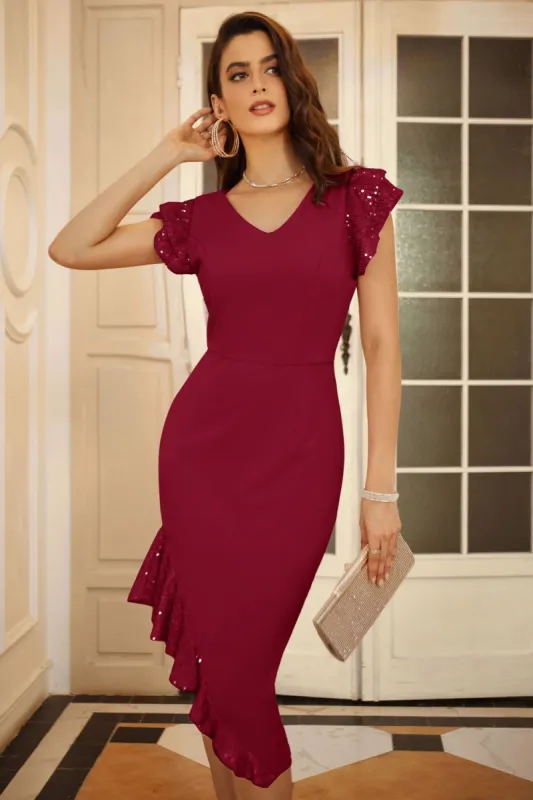 GK Women Irregular Hem Party Dress Flutter Sleeve V-Neck Bodycon Dress sold by Grace Karin