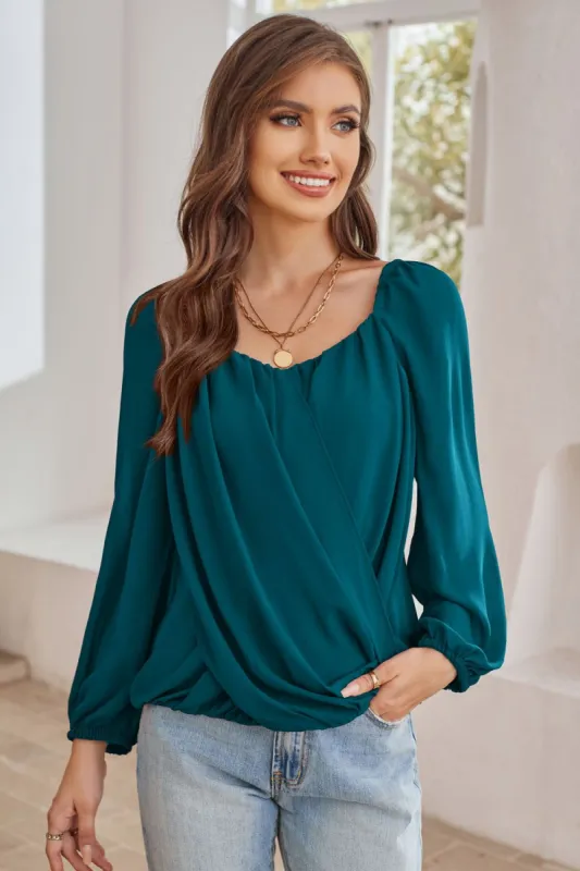 GK Women Contrast Fabric Tops Casual Long Sleeve Overlay Decorated Pullover Tops sold by Grace Karin